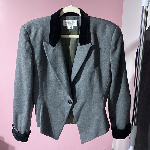 Vintage Christian Dior blazer 6 gray black velvet collar wool business corpcore - Picture 3 of 13